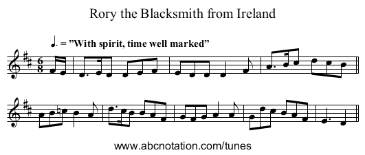 Rory the Blacksmith from Ireland - staff notation