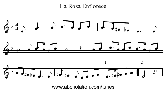 Rosa Enflorece, La - staff notation