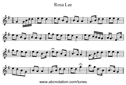 Rosa Lee - staff notation