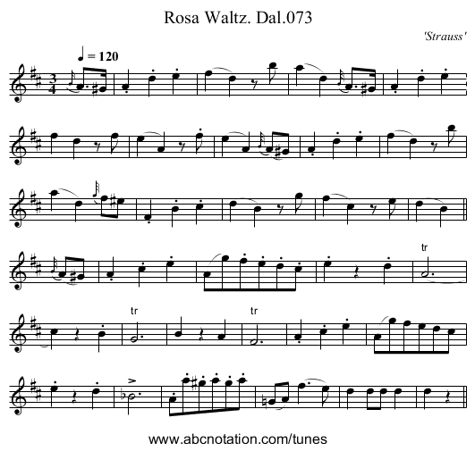 Rosa Waltz. Dal.073 - staff notation