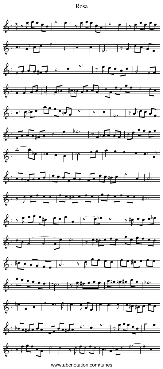 Rosa - staff notation