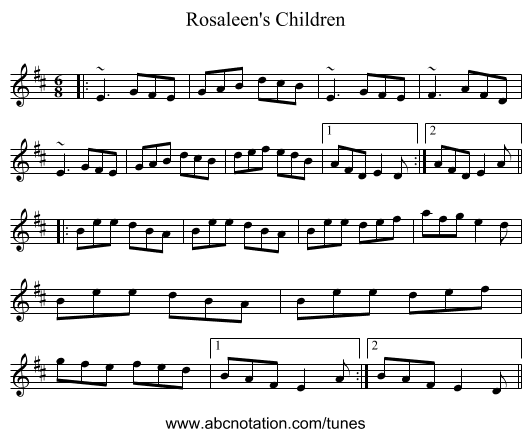 Rosaleen's Children - staff notation