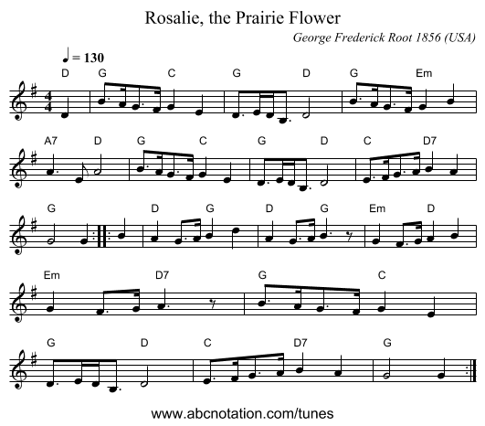 Rosalie, the Prairie Flower - staff notation