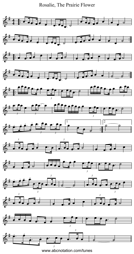 Rosalie, The Prairie Flower - staff notation
