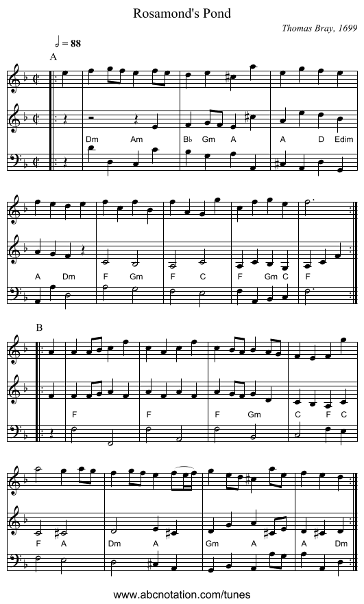 Rosamond's Pond - staff notation