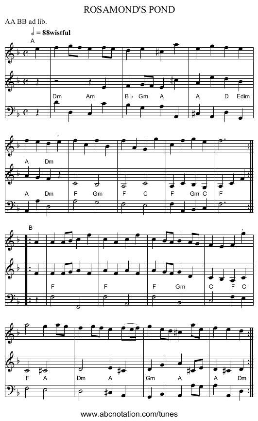 ROSAMOND'S POND - staff notation
