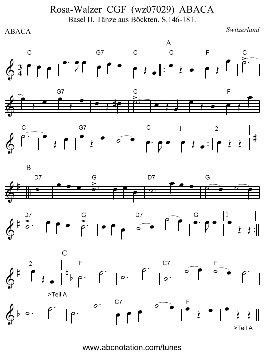 Rosa-Walzer  CGF  (wz07029)  ABACA - staff notation