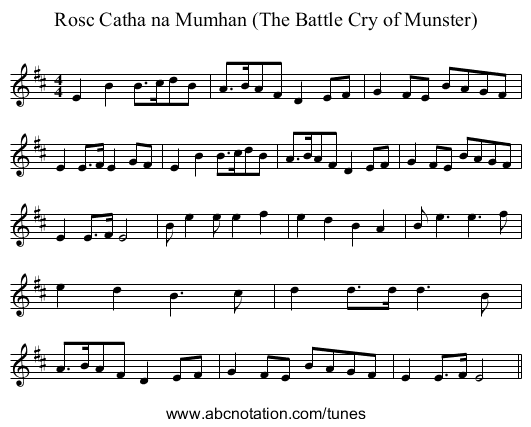 Rosc Catha na Mumhan (The Battle Cry of Munster) - staff notation