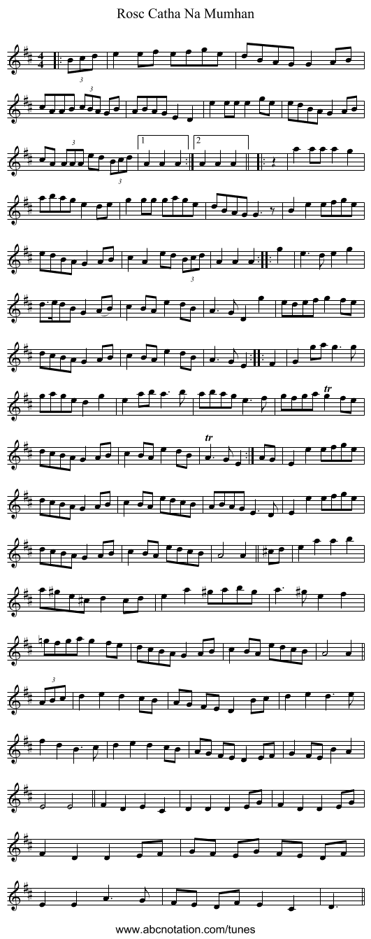 Rosc Catha Na Mumhan - staff notation