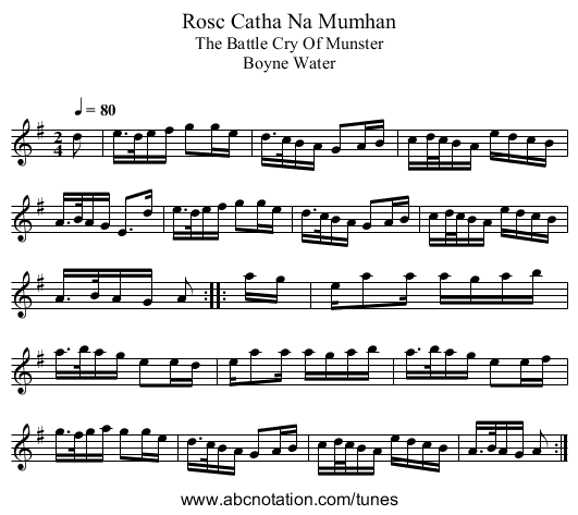 Rosc Catha Na Mumhan - staff notation