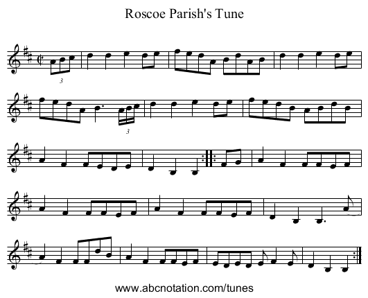 Roscoe Parish's Tune - staff notation