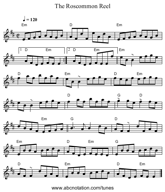 Roscommon Reel, The - staff notation