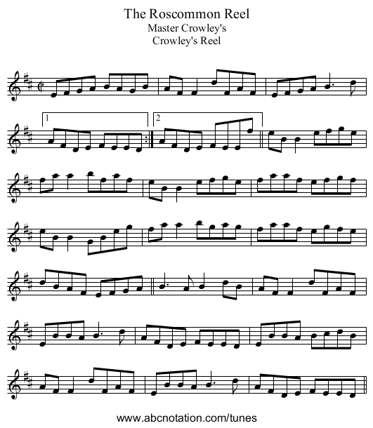 Roscommon Reel, The - staff notation