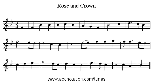 Rose and Crown - staff notation