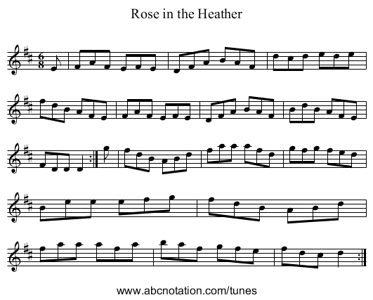 Rose in the Heather - staff notation