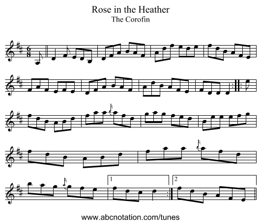 Rose in the Heather - staff notation