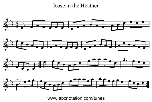 Rose in the Heather - staff notation