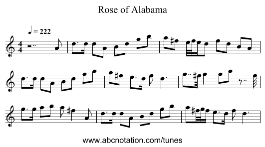 Rose of Alabama - staff notation
