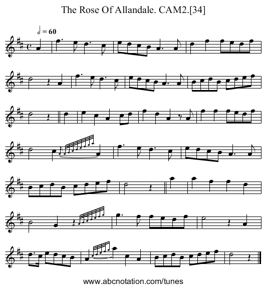 Rose Of Allandale. CAM2.[34], The - staff notation