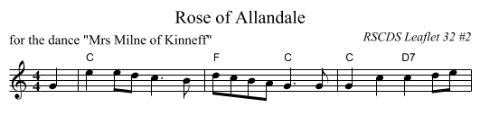 Rose of Allandale - staff notation