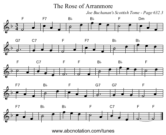 Rose of Arranmore, The - staff notation