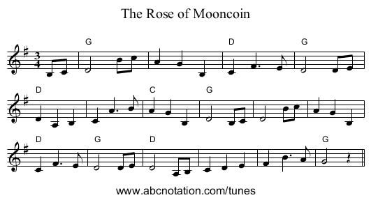 Rose of Mooncoin, The - staff notation