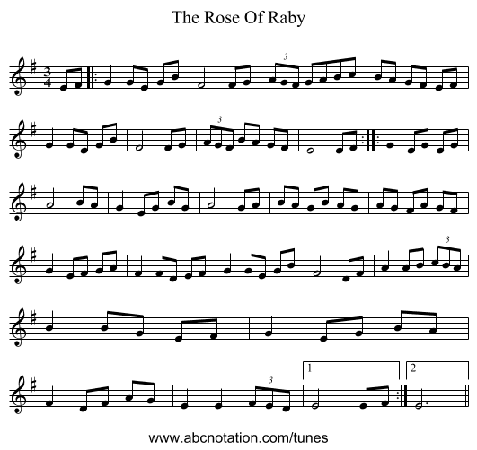 Rose Of Raby, The - staff notation