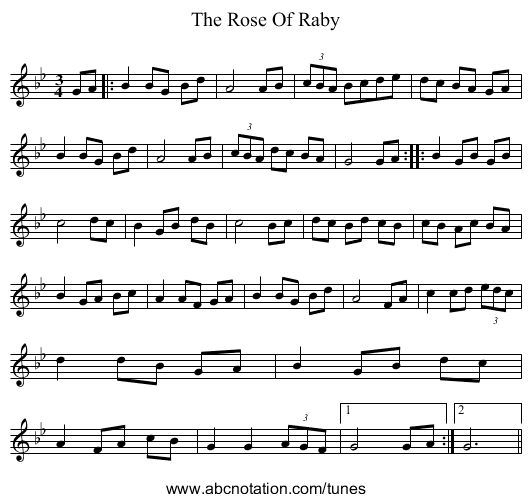 Rose Of Raby, The - staff notation