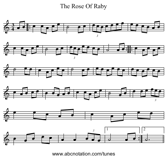 Rose Of Raby, The - staff notation