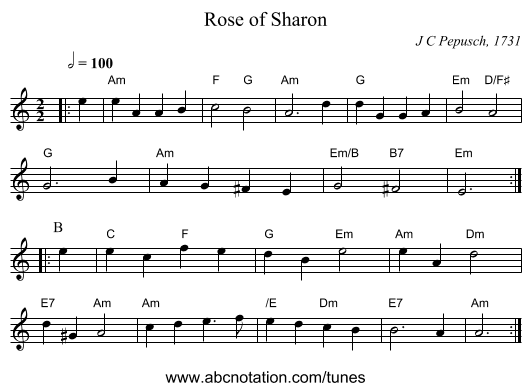 Rose of Sharon - staff notation