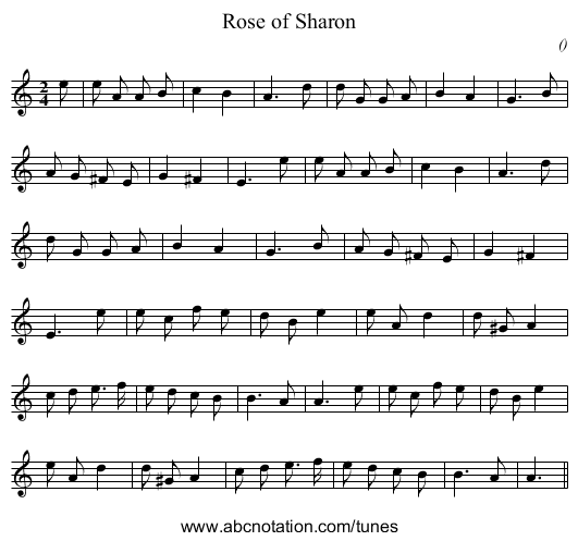 Rose of Sharon - staff notation