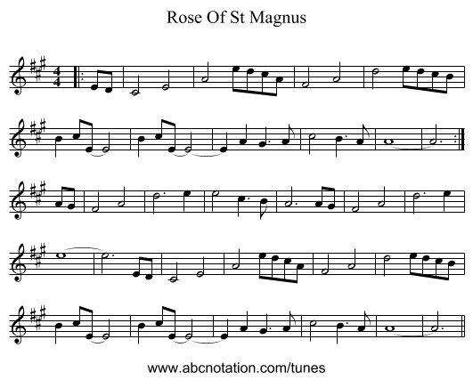 Rose Of St Magnus - staff notation