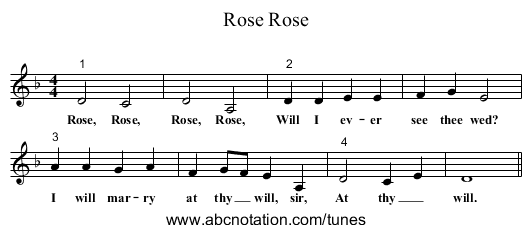 Rose Rose - staff notation