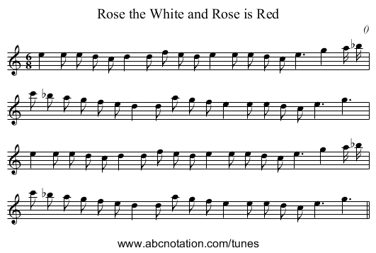 Rose the White and Rose is Red - staff notation