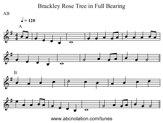 Rose Tree in Full Bearing, Brackley - staff notation