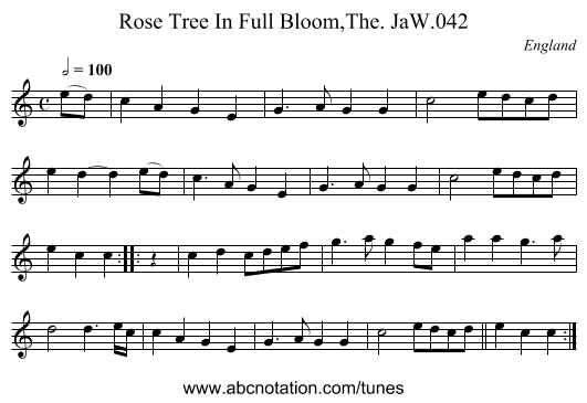 Rose Tree In Full Bloom,The. JaW.042 - staff notation