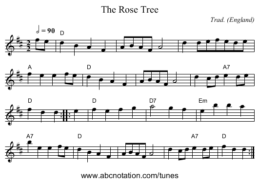 Rose Tree, The - staff notation