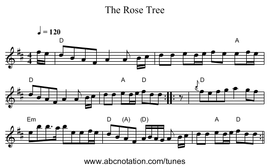 Rose Tree, The - staff notation