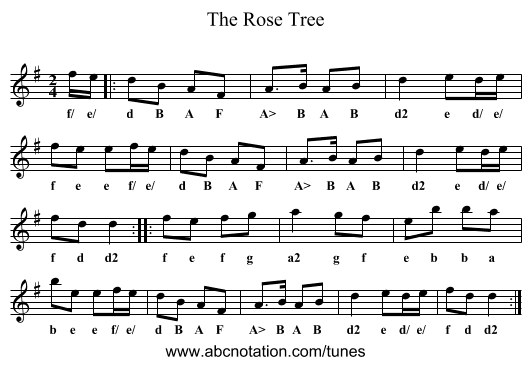 Rose Tree, The - staff notation