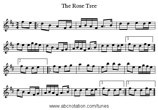 Rose Tree, The - staff notation