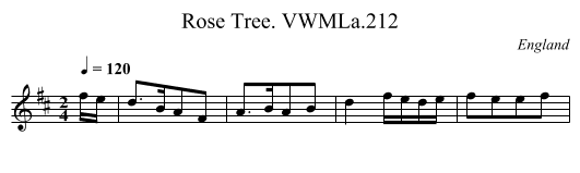 Rose Tree. VWMLa.212 - staff notation