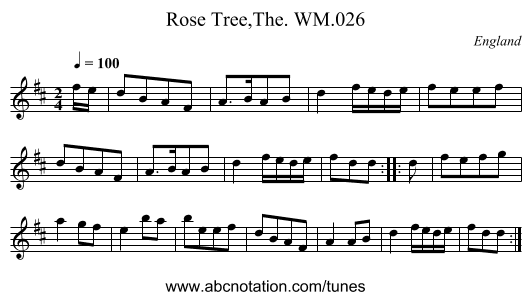 Rose Tree,The. WM.026 - staff notation