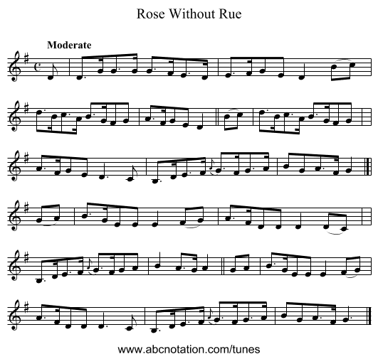 Rose Without Rue - staff notation