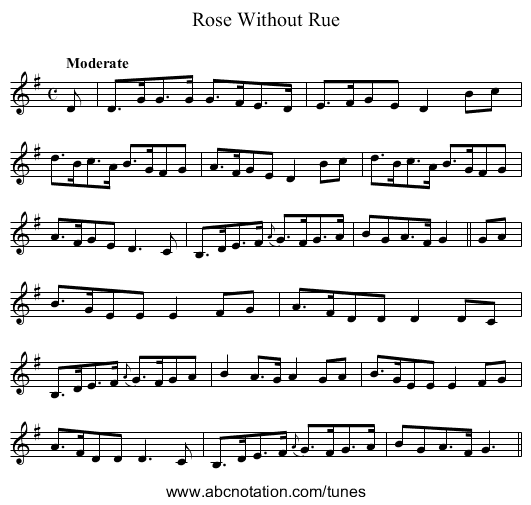 Rose Without Rue - staff notation