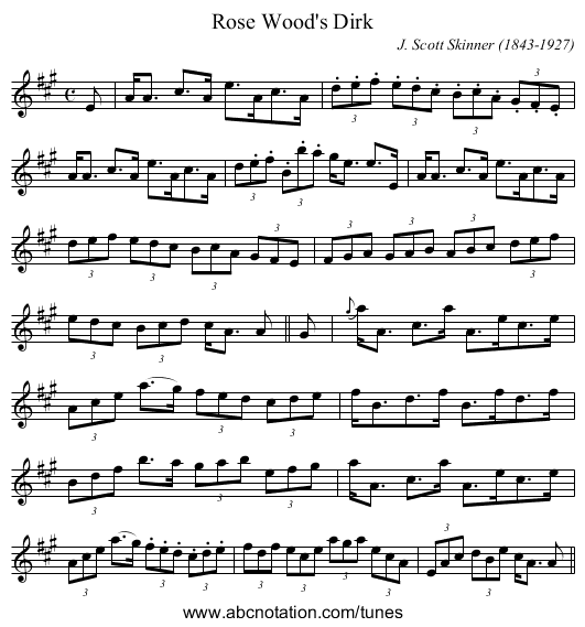 Rose Wood's Dirk - staff notation