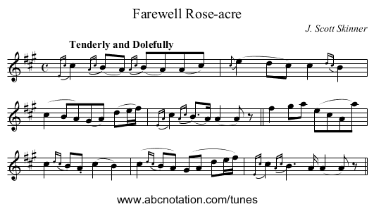 Rose-acre, Farewell - staff notation