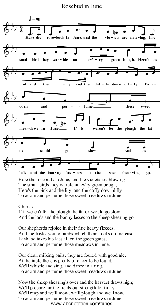 Rosebud in June - staff notation