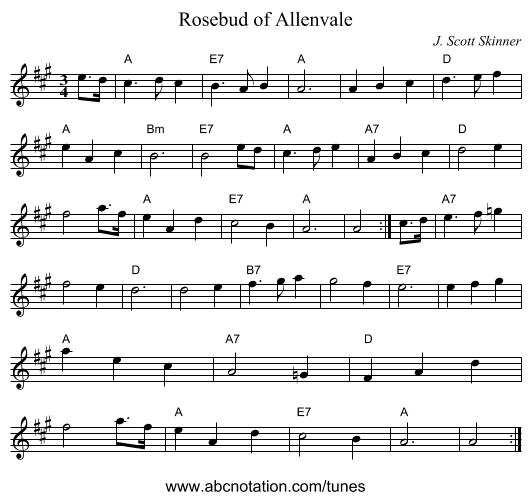 Rosebud of Allenvale - staff notation