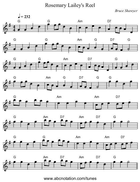 Rosemary Lailey's Reel - staff notation