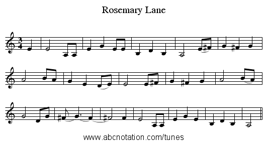Rosemary Lane - staff notation
